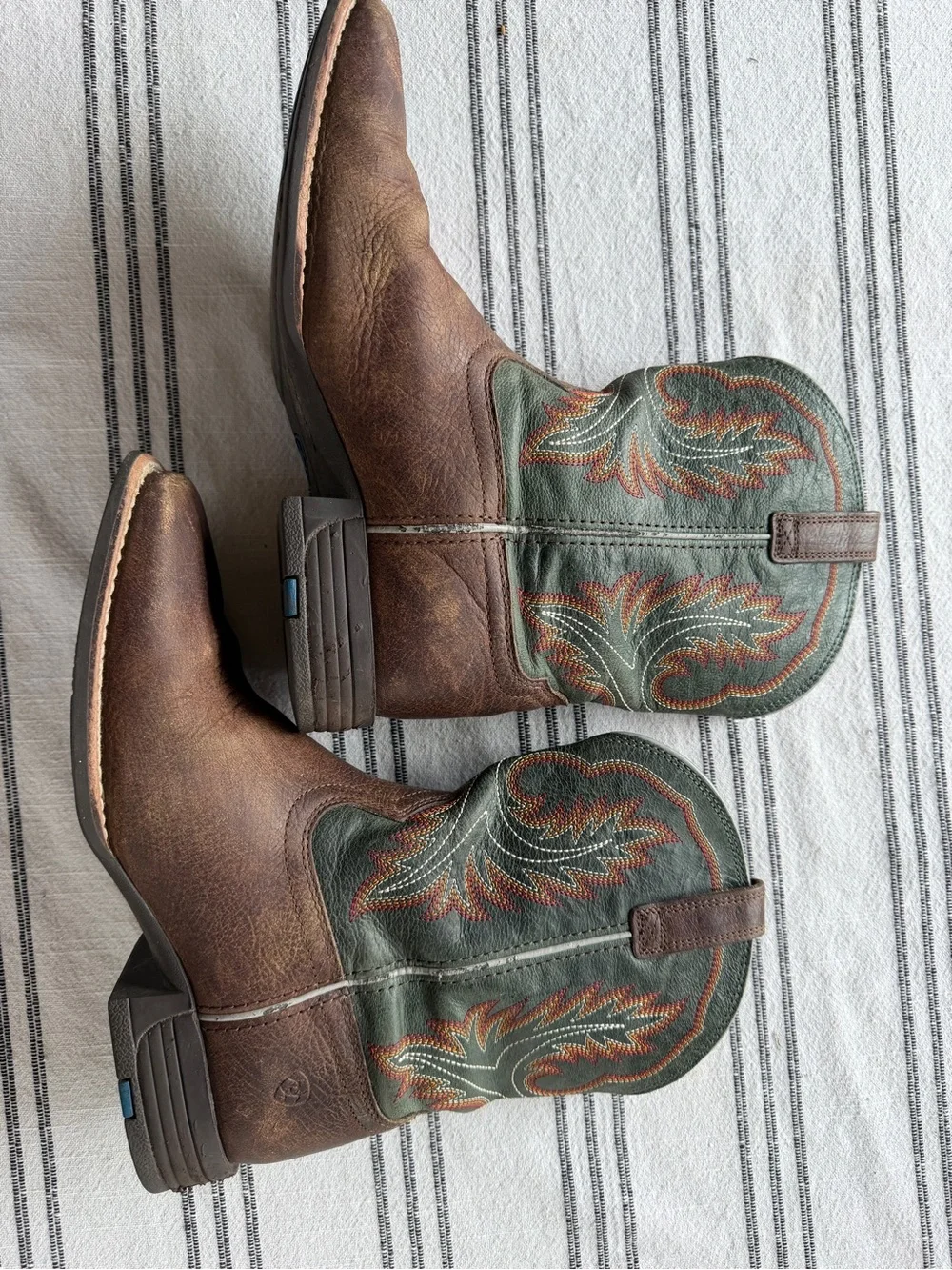 Ariat Brown Leather Boots with beautiful Green Embroidered Shaft